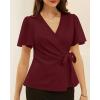 imageGRACE KARIN 2025 Womens Summer Tops Dressy Business Casual Chiffon Short Sleeve VNeck Wrap Work Fitted BlousesBurgundy