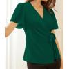 imageGRACE KARIN 2025 Womens Summer Tops Dressy Business Casual Chiffon Short Sleeve VNeck Wrap Work Fitted BlousesDark Green