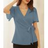 imageGRACE KARIN 2025 Womens Summer Tops Dressy Business Casual Chiffon Short Sleeve VNeck Wrap Work Fitted BlousesGray Blue