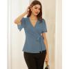 imageGRACE KARIN 2025 Womens Summer Tops Dressy Business Casual Chiffon Short Sleeve VNeck Wrap Work Fitted BlousesGray Blue