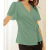 imageGRACE KARIN 2025 Womens Summer Tops Dressy Business Casual Chiffon Short Sleeve VNeck Wrap Work Fitted BlousesGray Green