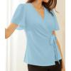 imageGRACE KARIN 2025 Womens Summer Tops Dressy Business Casual Chiffon Short Sleeve VNeck Wrap Work Fitted BlousesLight Blue