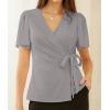 imageGRACE KARIN 2025 Womens Summer Tops Dressy Business Casual Chiffon Short Sleeve VNeck Wrap Work Fitted BlousesLight Grey