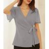 imageGRACE KARIN 2025 Womens Summer Tops Dressy Business Casual Chiffon Short Sleeve VNeck Wrap Work Fitted BlousesLight Grey