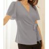 imageGRACE KARIN 2025 Womens Summer Tops Dressy Business Casual Chiffon Short Sleeve VNeck Wrap Work Fitted BlousesLight Grey