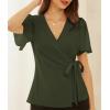 imageGRACE KARIN 2025 Womens Summer Tops Dressy Business Casual Chiffon Short Sleeve VNeck Wrap Work Fitted BlousesNavy
