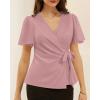 imageGRACE KARIN 2025 Womens Summer Tops Dressy Business Casual Chiffon Short Sleeve VNeck Wrap Work Fitted BlousesPink