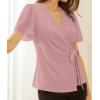 imageGRACE KARIN 2025 Womens Summer Tops Dressy Business Casual Chiffon Short Sleeve VNeck Wrap Work Fitted BlousesPink