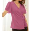 imageGRACE KARIN 2025 Womens Summer Tops Dressy Business Casual Chiffon Short Sleeve VNeck Wrap Work Fitted BlousesPlum Pink