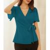 imageGRACE KARIN 2025 Womens Summer Tops Dressy Business Casual Chiffon Short Sleeve VNeck Wrap Work Fitted BlousesRoyal Blue