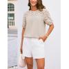imageGRACE KARIN Womens Casual Tops Short Sleeve Eyelet Embroidered Summer Trendy Shirts Crewneck Crochet Patchwork BlousesApricot