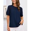 imageGRACE KARIN Womens Casual Tops Short Sleeve Eyelet Embroidered Summer Trendy Shirts Crewneck Crochet Patchwork BlousesNavy