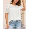 imageGRACE KARIN Womens Casual Tops Short Sleeve Eyelet Embroidered Summer Trendy Shirts Crewneck Crochet Patchwork BlousesWhite