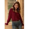 imageWomens Casual V Neck Blouse Smocked Long Sleeve Fit Leisure Top Shirts Burgundy L