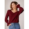 imageWomens Casual V Neck Blouse Smocked Long Sleeve Fit Leisure Top Shirts Burgundy L