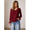 imageWomens Casual V Neck Blouse Smocked Long Sleeve Fit Leisure Top Shirts Burgundy L