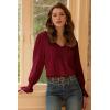 imageWomens Casual V Neck Blouse Smocked Long Sleeve Fit Leisure Top Shirts Burgundy L