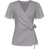 imageGRACE KARIN 2025 Womens Summer Tops Dressy Business Casual Chiffon Short Sleeve VNeck Wrap Work Fitted BlousesLight Grey