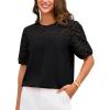 imageGRACE KARIN Womens Casual Tops Short Sleeve Eyelet Embroidered Summer Trendy Shirts Crewneck Crochet Patchwork BlousesBlack