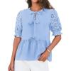 imageGRACE KARIN Womens Tie Front Peplum Tops Short Puff Sleeve Bow Babydoll Blouses Shirts Y2K Going Out TopsBlue