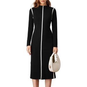 imageGRACE KARIN Womens 2024 Long Sleeve Black Bodycon Dresses Fall Winter Mock Neck Fashion Side Slit Dresses S Large