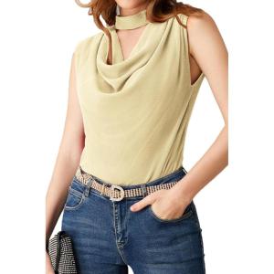 imageWomen Sequin Tops Sleeveless Crew Neck Sparkle Party Shirts Outfits Apricot S