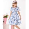 imageGRACE KARIN Girls Smock Floral Dress Puffy Short Sleeve Aline Spring Summer Holiday Birthday Formal Midi Dresses 512YBlue Flower