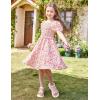 imageGRACE KARIN Girls Smock Floral Dress Puffy Short Sleeve Aline Spring Summer Holiday Birthday Formal Midi Dresses 512YPink Flower