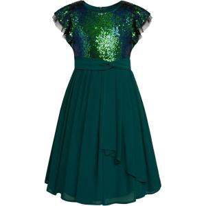 imageGRACE KARIN Girls Sequin Chiffon Dress Party Birthday Prom Formal Fancy Midi Dress 512 YearsGreen