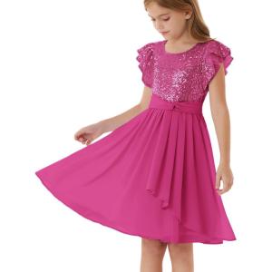 imageGRACE KARIN Girls Sequin Chiffon Dress Party Birthday Prom Formal Fancy Midi Dress 512 YearsHot Pink
