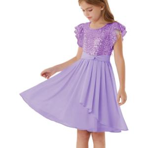 imageGRACE KARIN Girls Sequin Chiffon Dress Party Birthday Prom Formal Fancy Midi Dress 512 YearsPurple