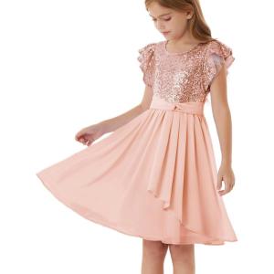 imageGRACE KARIN Girls Sequin Chiffon Dress Party Birthday Prom Formal Fancy Midi Dress 512 YearsRose Gold