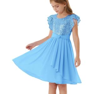 imageGRACE KARIN Girls Sequin Chiffon Dress Party Birthday Prom Formal Fancy Midi Dress 512 YearsSky Blue