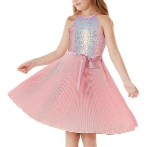 imageGRACE KARIN Girls Sequin Dress Christmas Party Dance Formal Birthday Fancy Sparkly Halter Chiffon Dresses Size 514Fantasy Pink