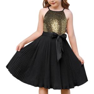 imageGRACE KARIN Girls Sequin Dress Christmas Party Dance Formal Birthday Fancy Sparkly Halter Chiffon Dresses Size 514Goldblack