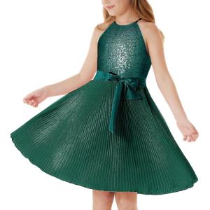 imageGRACE KARIN Girls Sequin Dress Christmas Party Dance Formal Birthday Fancy Sparkly Halter Chiffon Dresses Size 514Green