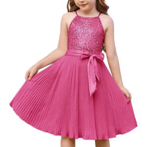 imageGRACE KARIN Girls Sequin Dress Christmas Party Dance Formal Birthday Fancy Sparkly Halter Chiffon Dresses Size 514Hot Pink