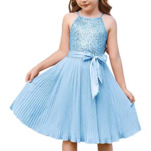 imageGRACE KARIN Girls Sequin Dress Christmas Party Dance Formal Birthday Fancy Sparkly Halter Chiffon Dresses Size 514Light Blue