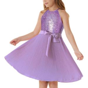 imageGRACE KARIN Girls Sequin Dress Christmas Party Dance Formal Birthday Fancy Sparkly Halter Chiffon Dresses Size 514Purple