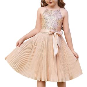 imageGRACE KARIN Girls Sequin Dress Christmas Party Dance Formal Birthday Fancy Sparkly Halter Chiffon Dresses Size 514Rose Gold