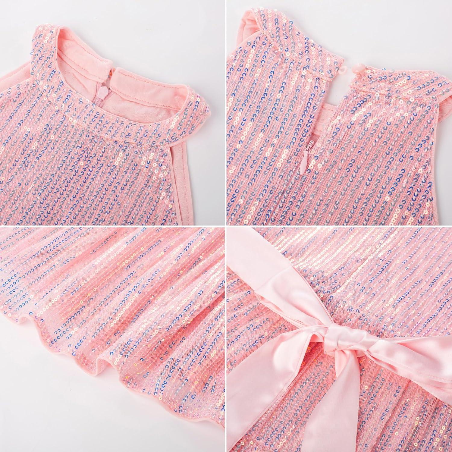 imageGRACE KARIN Girls Sequin Dress Formal Party Elegant Fancy Girls Maxi Long Dress for 514YPink Multicolored