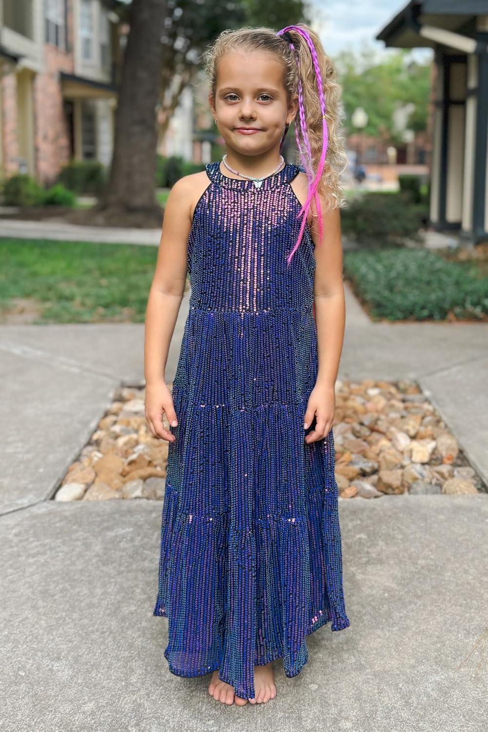 imageGRACE KARIN Girls Sequin Dress Formal Party Elegant Fancy Girls Maxi Long Dress for 514YPurple Multicolored