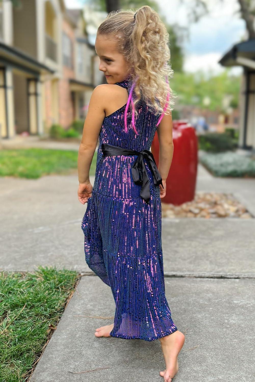 imageGRACE KARIN Girls Sequin Dress Formal Party Elegant Fancy Girls Maxi Long Dress for 514YPurple Multicolored