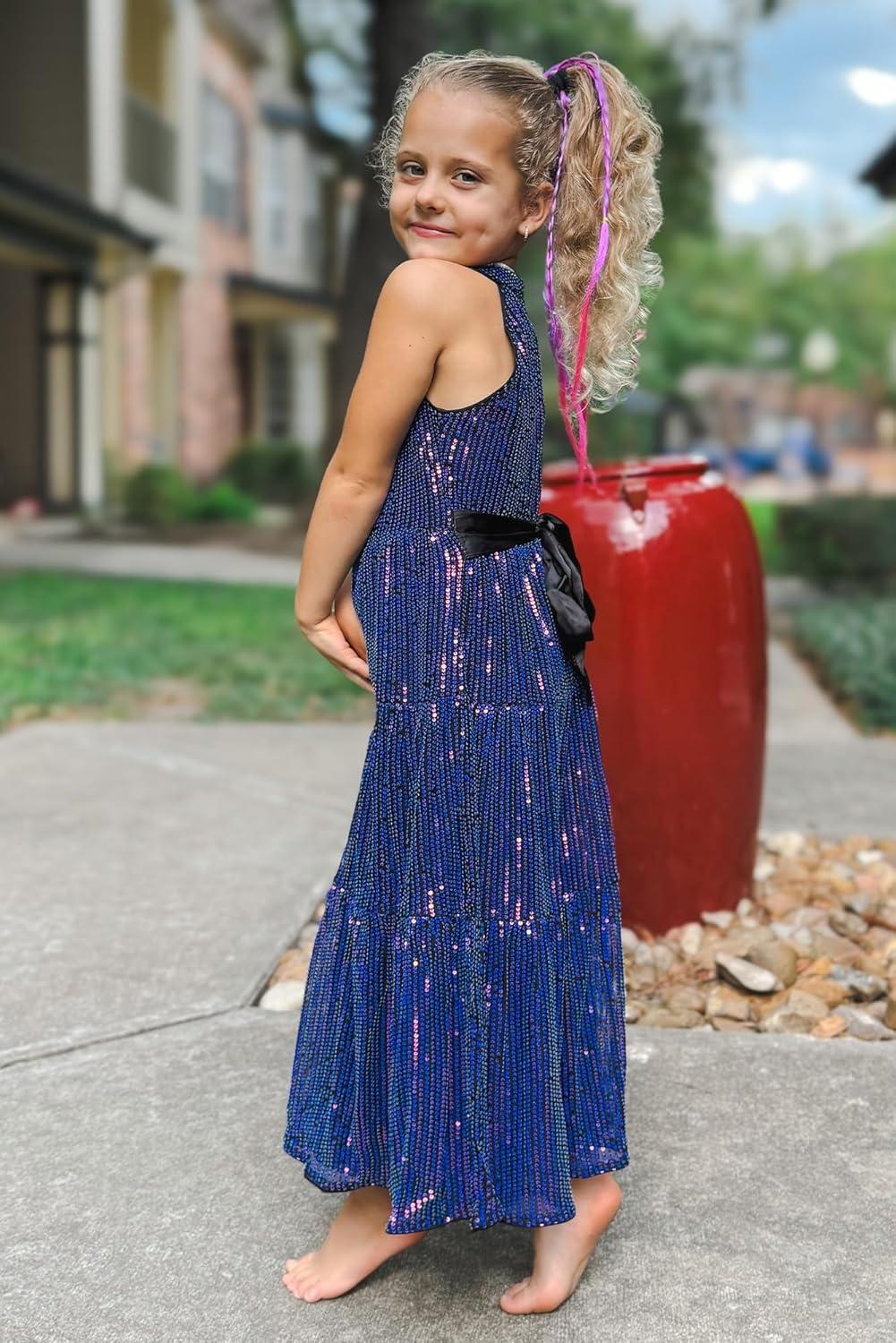 imageGRACE KARIN Girls Sequin Dress Formal Party Elegant Fancy Girls Maxi Long Dress for 514YPurple Multicolored