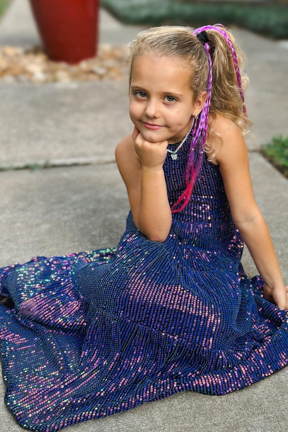 imageGRACE KARIN Girls Sequin Dress Formal Party Elegant Fancy Girls Maxi Long Dress for 514YPurple Multicolored