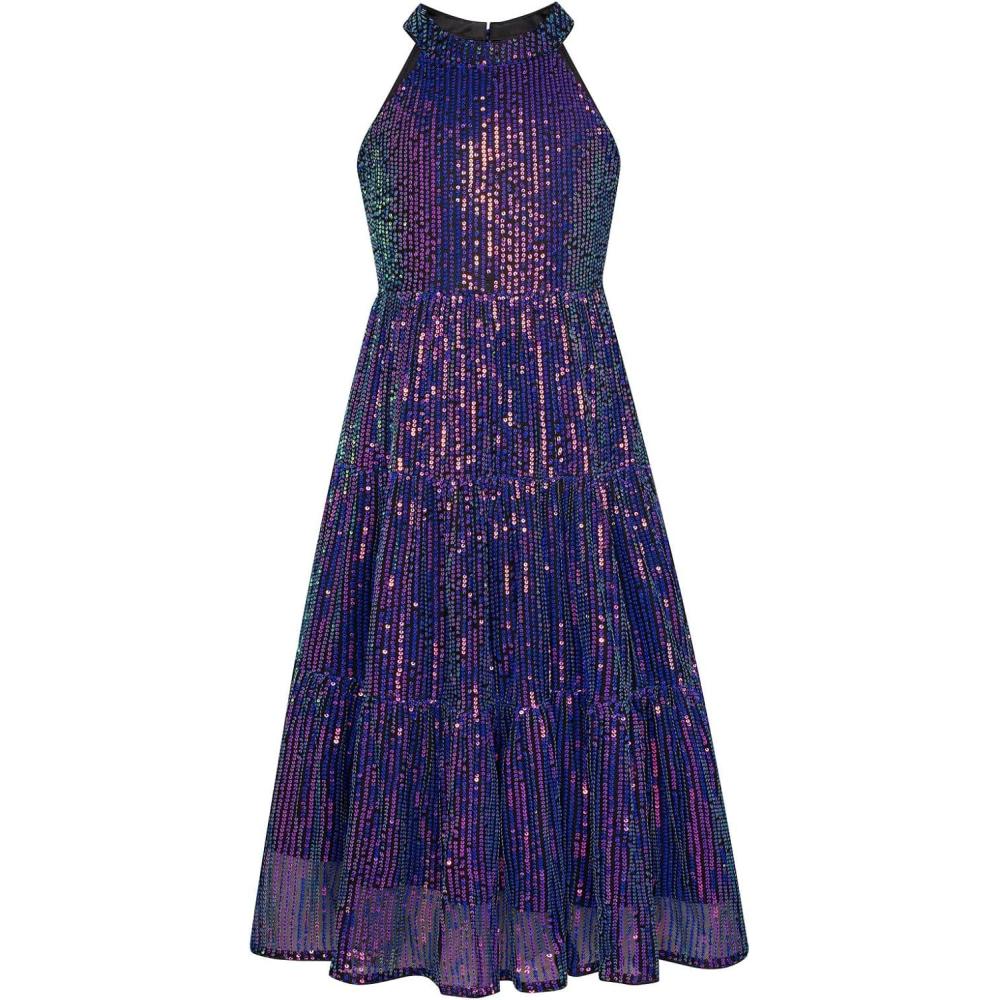 imageGRACE KARIN Girls Sequin Dress Formal Party Elegant Fancy Girls Maxi Long Dress for 514YPurple Multicolored