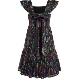 imageGRACE KARIN Girls Sequin Dress Flutter Sleeve ALine Tie Back Sparkly Formal Party Dress for Girl 512YBlack