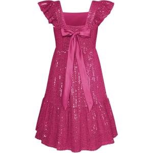 imageGRACE KARIN Girls Sequin Dress Flutter Sleeve ALine Tie Back Sparkly Formal Party Dress for Girl 512YHot Pink