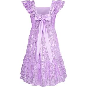 imageGRACE KARIN Girls Sequin Dress Flutter Sleeve ALine Tie Back Sparkly Formal Party Dress for Girl 512YPurple