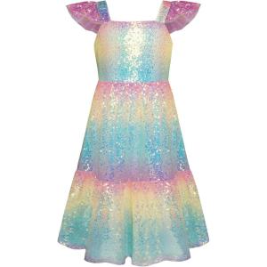imageGRACE KARIN Girls Sequin Dress Flutter Sleeve ALine Tie Back Sparkly Formal Party Dress for Girl 512YRainbow